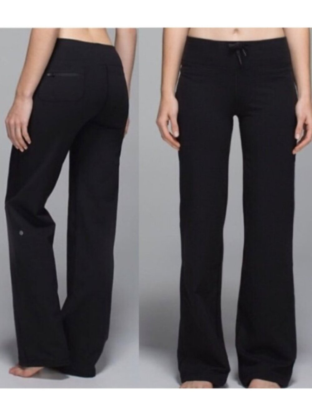 Lululemon Black Luon Mid Rise Relaxed Fit Pants w/ Cinchable Hems